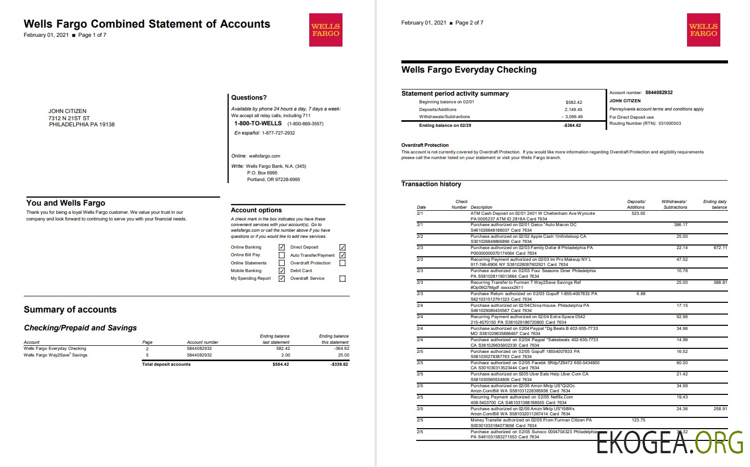 États Unis Wells Fargo 7 pages